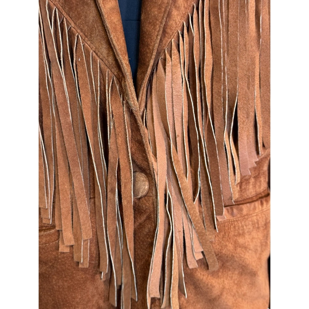 Vintage Suede Leather Jacket Womens Brown Medium Fringe Western Cowgirl - Picture 5 of 16